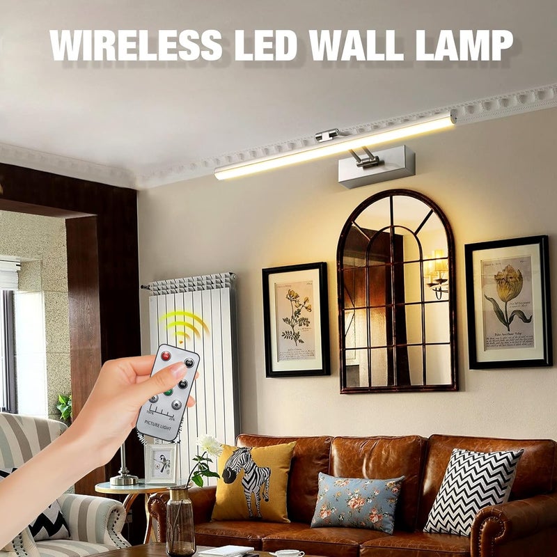HOWMZON Picture Light, Wireless Picture Light with Remote, Dimmable Art Light, 16inches Metal Picture Lights for Wall, Gallery, Display Artwork, Portrait (Brushed Nickel) - Image 3